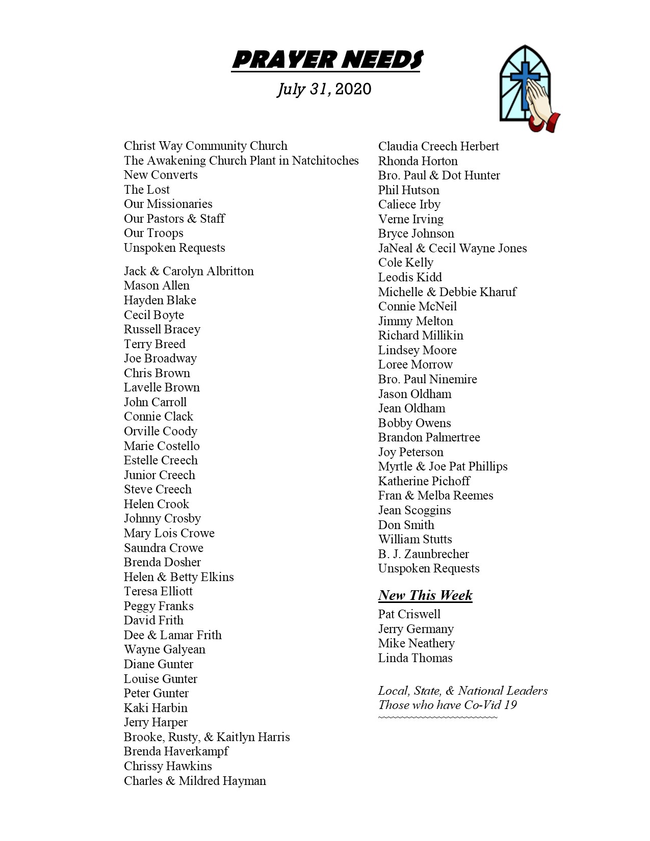 prayer needs 7-31-20